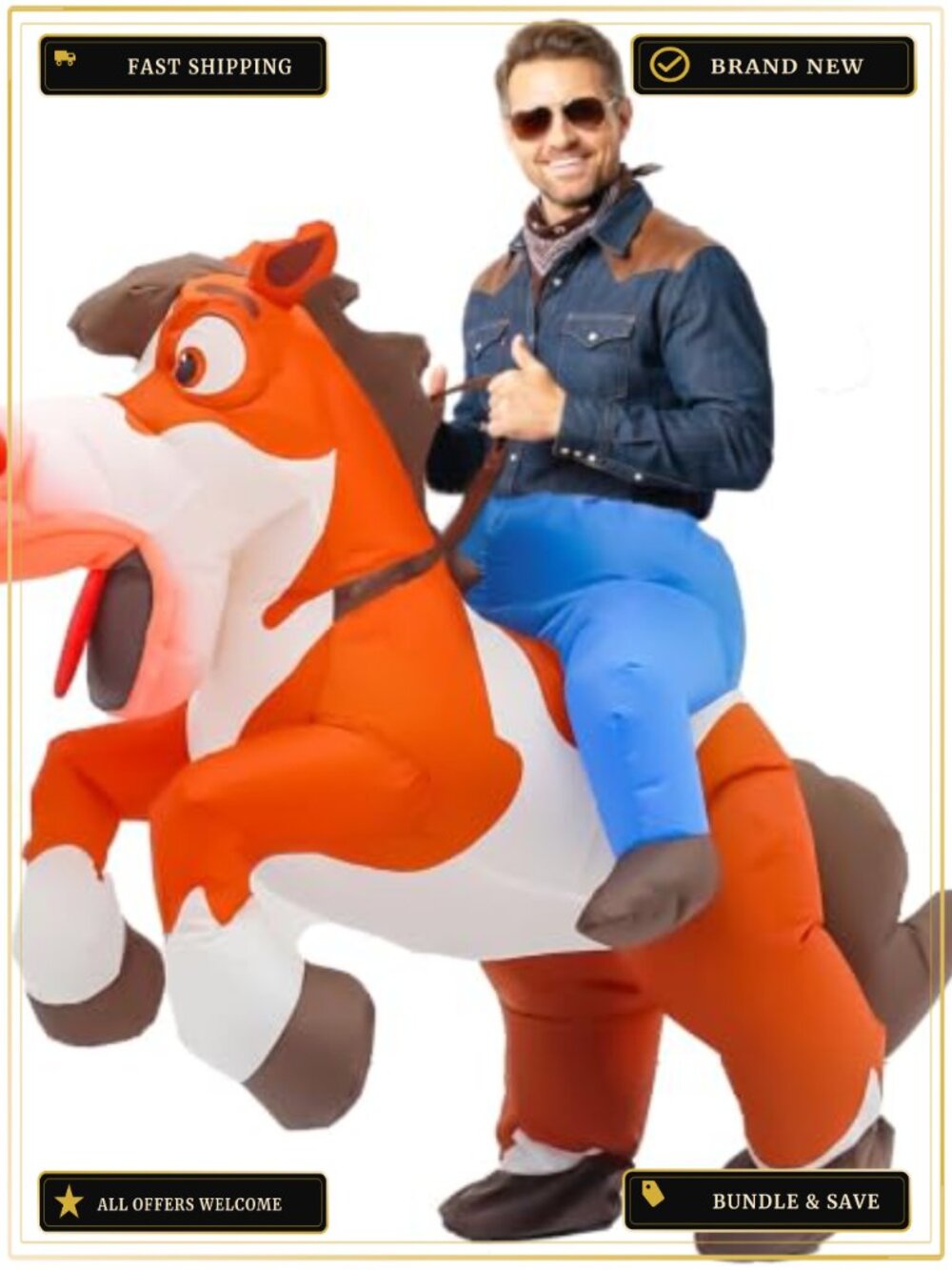 Inflatable Riding Horse Costume Adult Blow Up Cowboy Rider Suit Funny Halloween